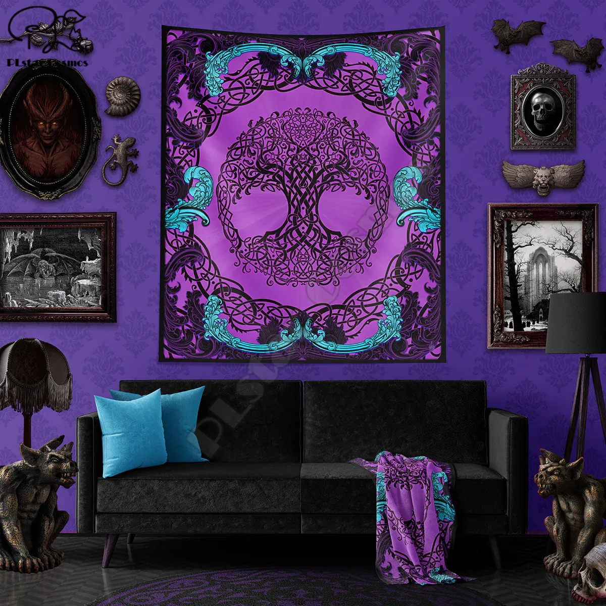 Tree of Life Tapestry, Celtic Wall Hanging, Pagan and Witchy Home Decor, Art Print, Eclectic and Funky - Pastel Goth, Purple