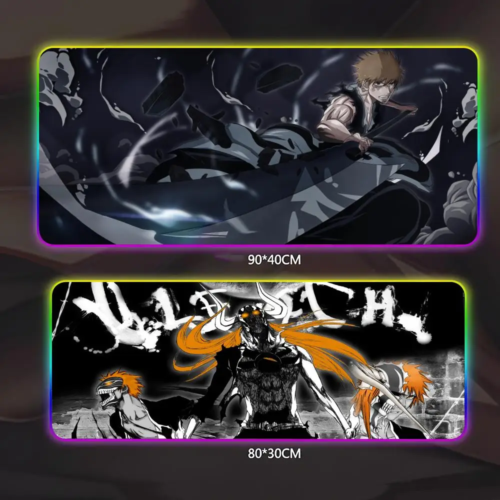 BLEACH Ichigo Anime Mouse Pad Gamer Luminescence Led Mouse Pad Gaming Table Rgb Deskmat Keyboard Pc Mousepad