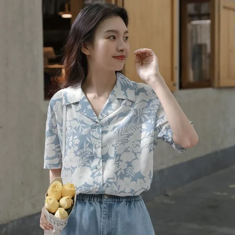 

Flower Shirt for Women Retro Short-sleeved Shirt Design Top Summer New StyleYY160