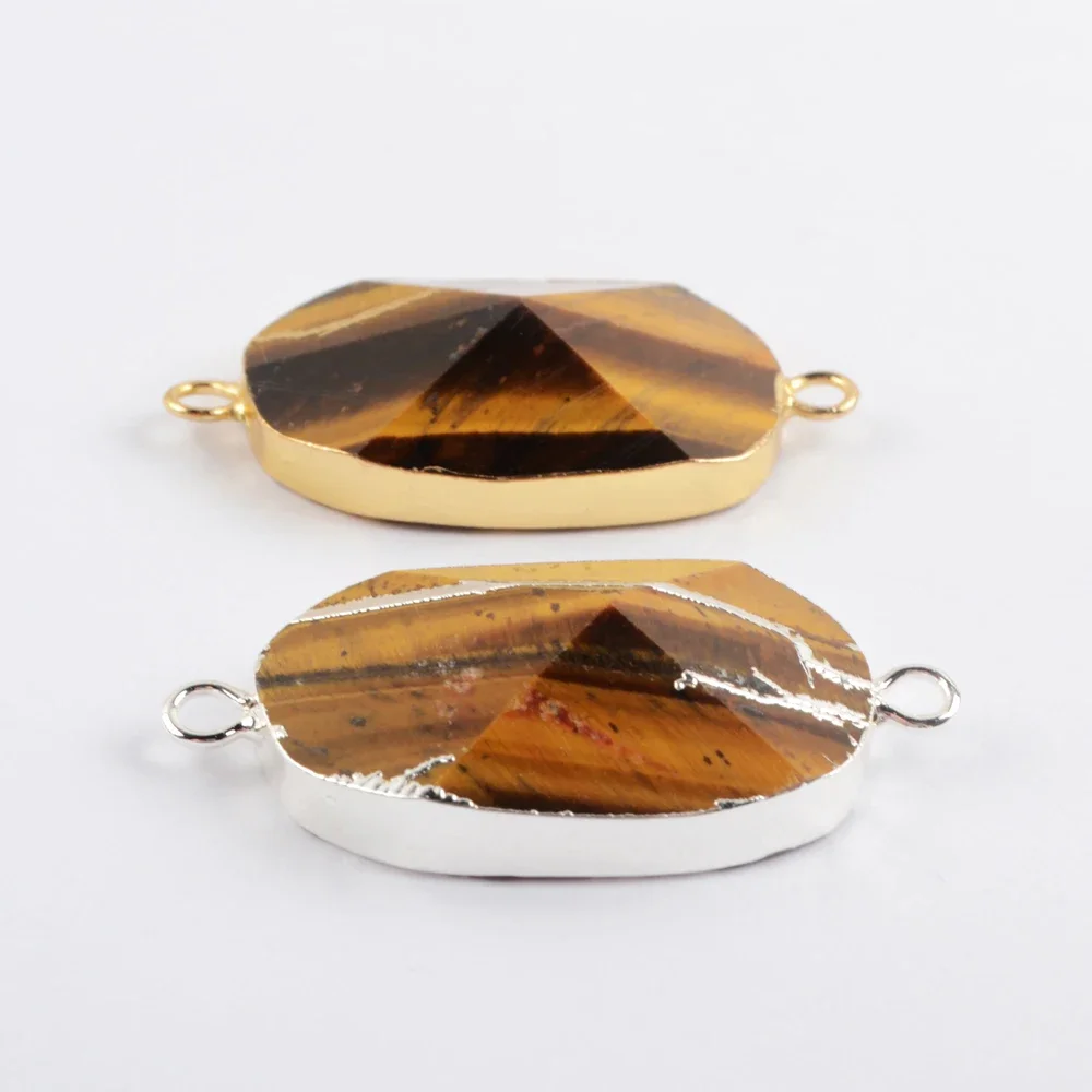 

Natural Tiger Eye Stone Facted Connector Golden/Silver Color Pendant DIY Necklace Bracelet Jewelry Free Shipping Wholesale