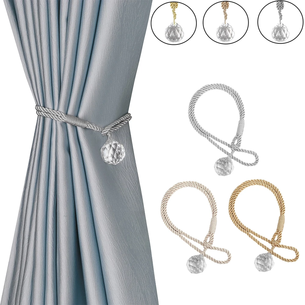 1Pc Curtain Tieback with Crystal Home Decoration Beaded Hanging Pendant Window Drape Gold Curtain Holder Curtain Accessories