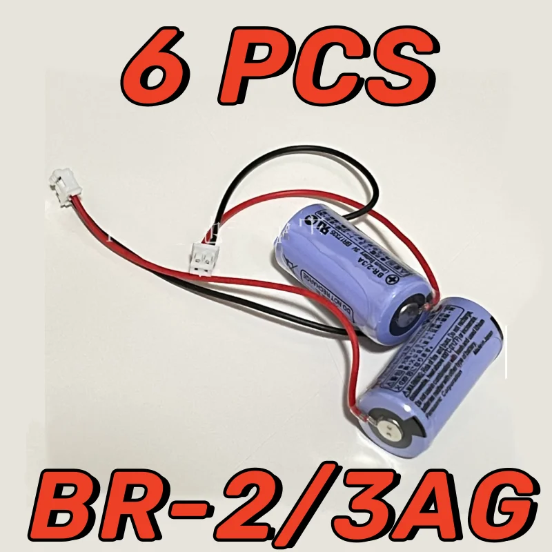 6PCS Original PLC Battery BR-2/3AG 17335 3V 1200mAh Lithium Battery With White Connector