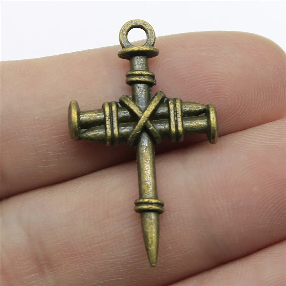 80pcs 34x20mm Antique Silver Color Antique Bronze Nail Cross Pendant Cross Pendants Charm Nail Cross Charm