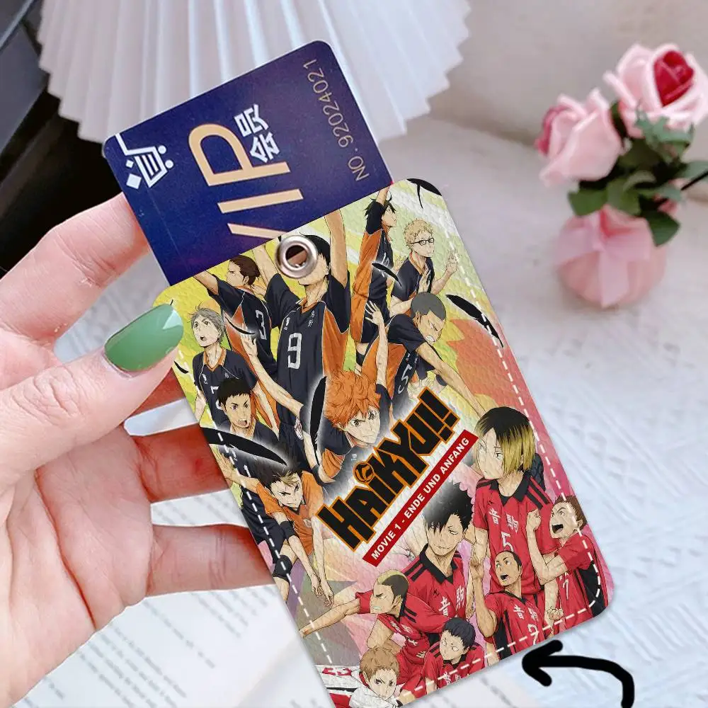 Volleyball anime H-HaikyuuS sport Style PU Access Card Holder with Keychain - Executive Protection for Bank card,Subway, Bus