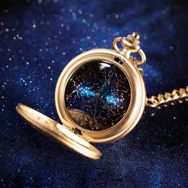 Reloj de bolsillo de zafiro con mapa de estrellas del Ártico, cielo estrellado, para hombres y mujeres, regalo de cumpleaños, novia