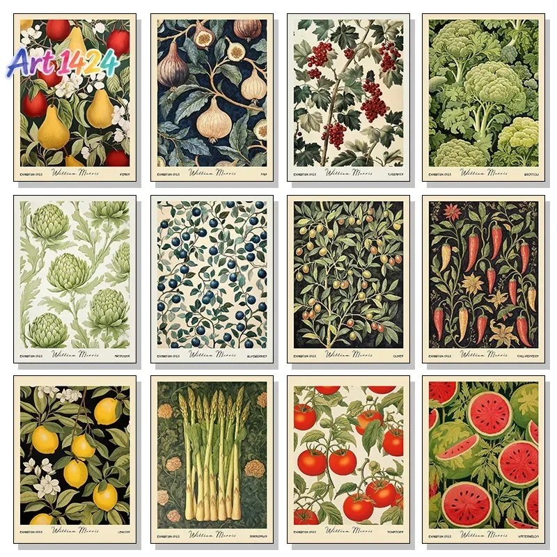 Kitchen Food Fruit Vegetable Potato Lemon William Morris Retro Poster Canvas Printing Wall Art Picture Dining Room Home Decor