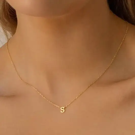 Custom Letter Charm Necklace Stainless Steel Name Necklace Personalized Letter Choker Necklace Pendant Nameplate Gift
