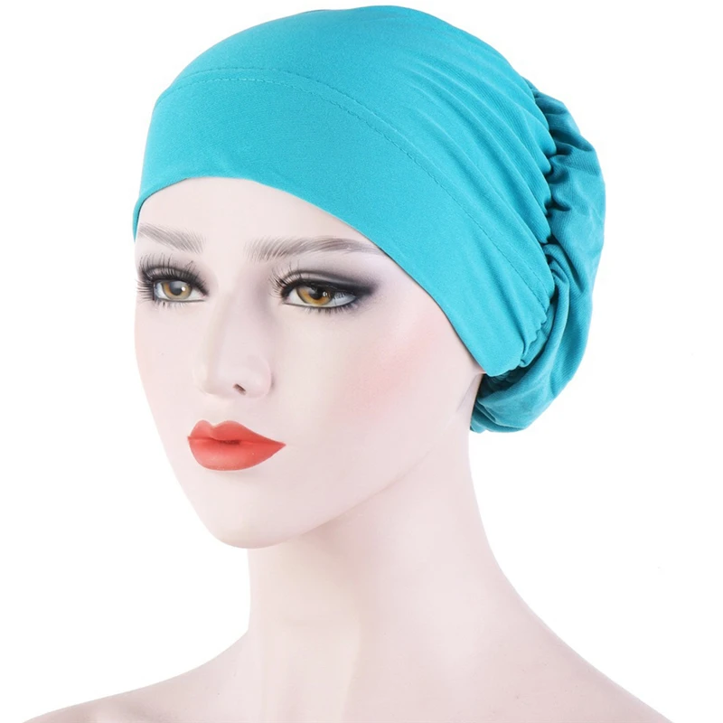 Women Turban Head Wrap Hat With Button Headscarf Bonnet Inner Hijab Cap Solid Color Muslim Hijab Chemo Hats Female Turbantes Cap