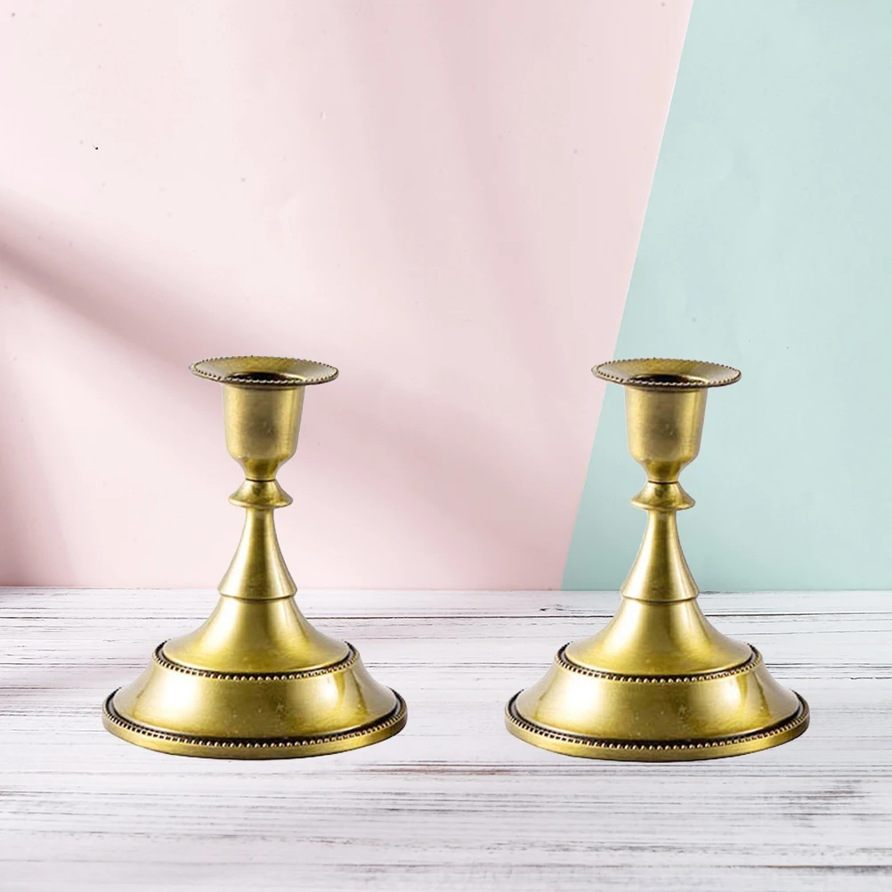 

2 Pcs Stick Holder Holders Retro Candlestick European Alloy Vintage Golden