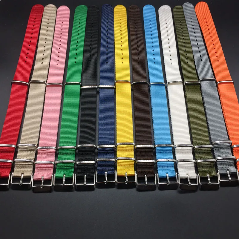 Nylon Nato Watch Strap 18mm 20mm 22mm Army Sports Fabric Wristband Belt  5 Rings Universal Watch Bands