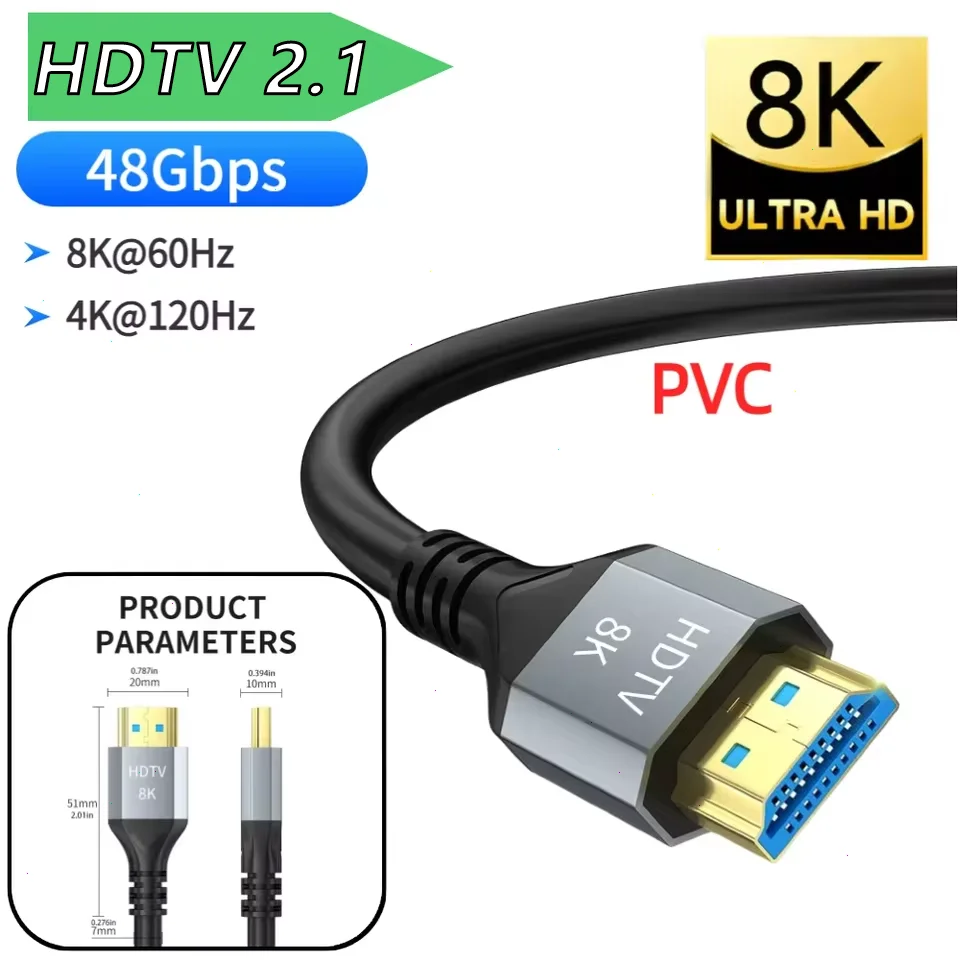 Cable 2,1 Compatible con HDMI de 8K, Cable de vídeo de 1m-10m de largo para TV, PS5, Xbox Series, proyectores de interruptor HDR HDCP eARC 8K @ 60HZ, Cable de 4K @ 120HZ