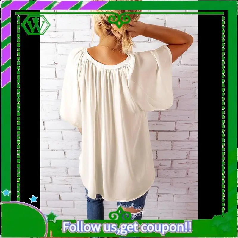 A18P-Womens Tops Dressy Casual 2025 Spring Summer V Neck Short Sleeve Shirts Business Casual Chiffon Blouses