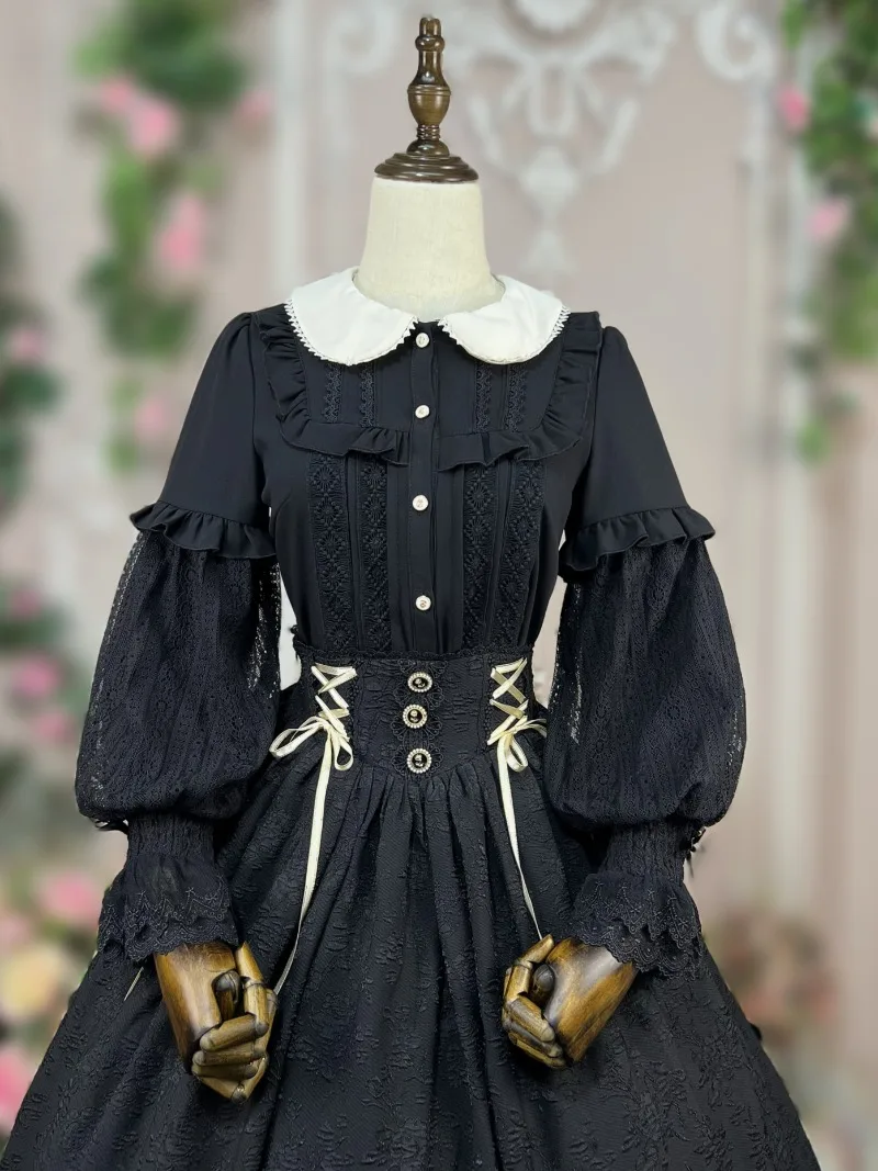 2025 primavera outono novo original lolita manga longa doce boneca colarinho camisa vintage elegante senhora lanterna manga interior lolita topo