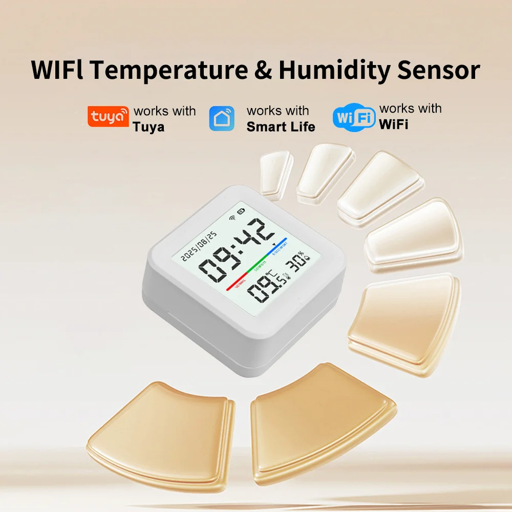 

Tuya WiFi LCD Temperature Humidity Sensor Smart Life Monitoring Voice Control Home Thermometer Smart Home Devices