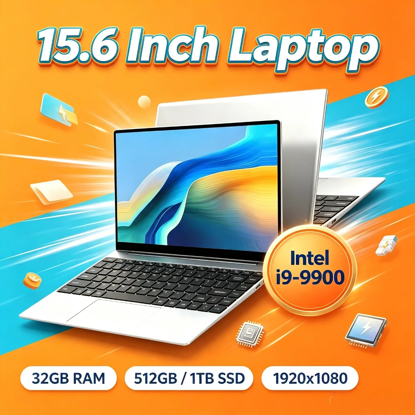 Slim Ultra 15.6 Inch Laptop Intel Core i9 9900 8C 16T 5GHz 32GB RAM 512GB 1TB SSD Gaming Notebook 1920x1080 Office