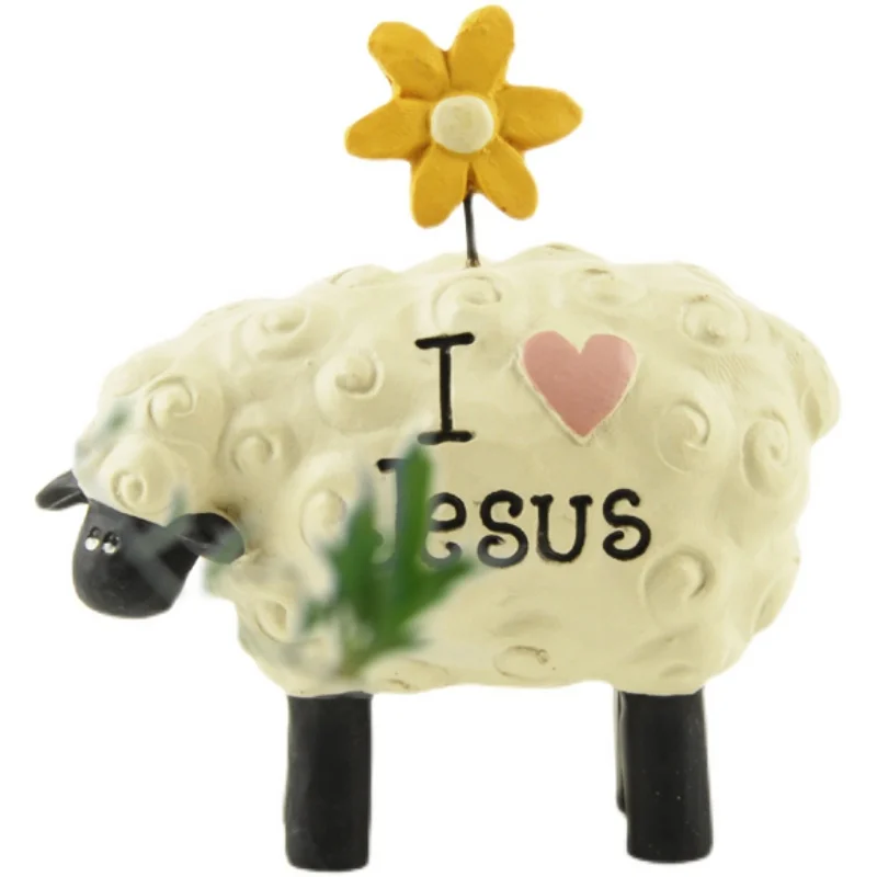 I love Jesus The LORD is my shepherd Cute Little Sheep on Table Resin Decoration Living Room Home Decoration Birthday Gift