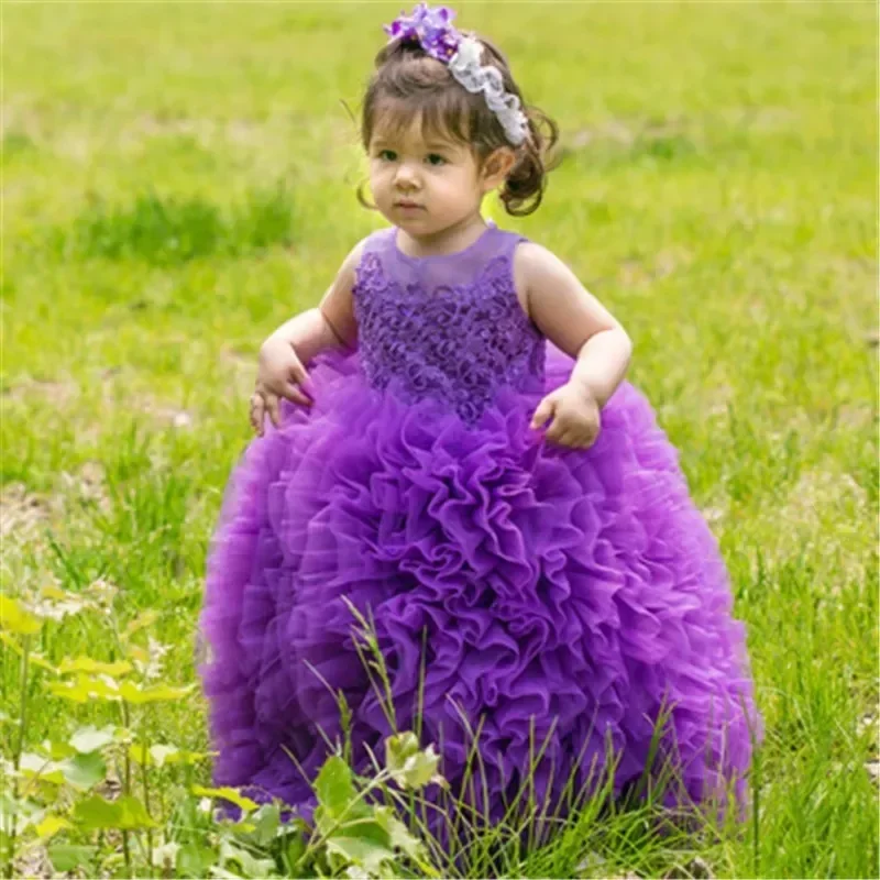 Flower Girl Dresses Sleeveless O-Neck Ankle-Length Exquisite Baby Girl Wedding Princess Birthday Party First Communion Gown