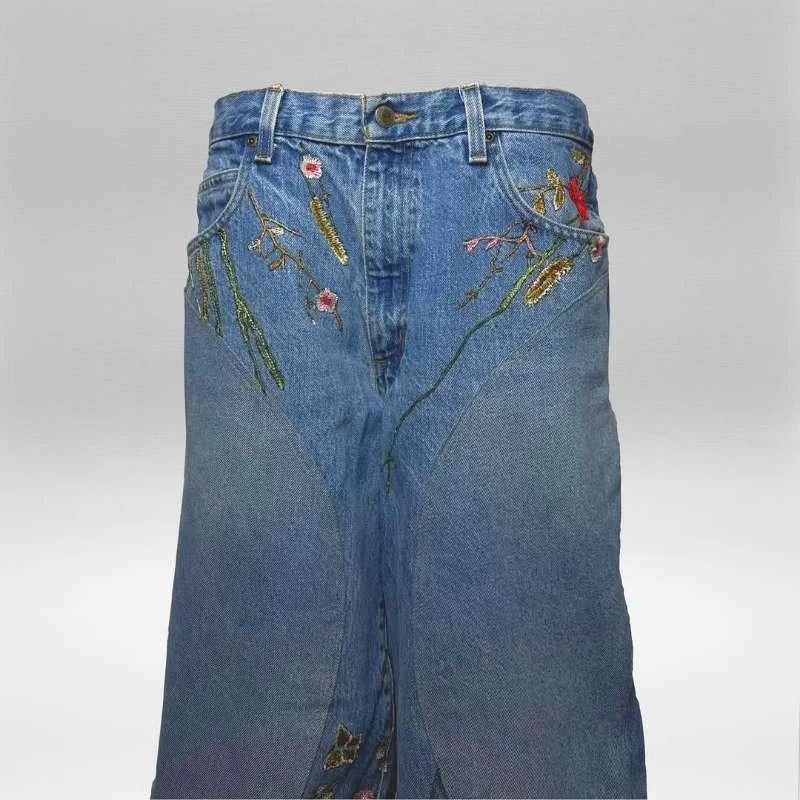 Y2K Baggy Jeans splicing Bloemennaden geborduurd Hoge kwaliteit jeans nieuwe Gothic Hip Hop mannen vrouwen Harajuku Casual wijde pijpen Jeans