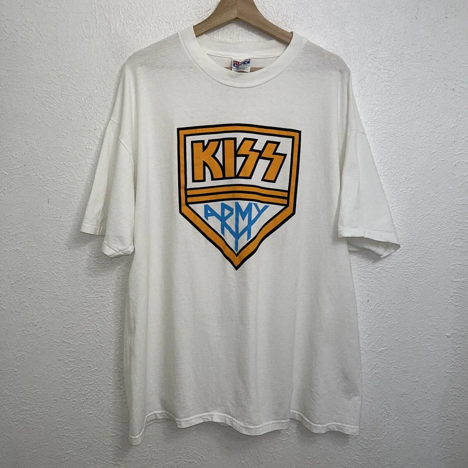 

Vintage Kiss Army Fan Club Band Tee White T-Shirt 90s USA Made Sz 2XL