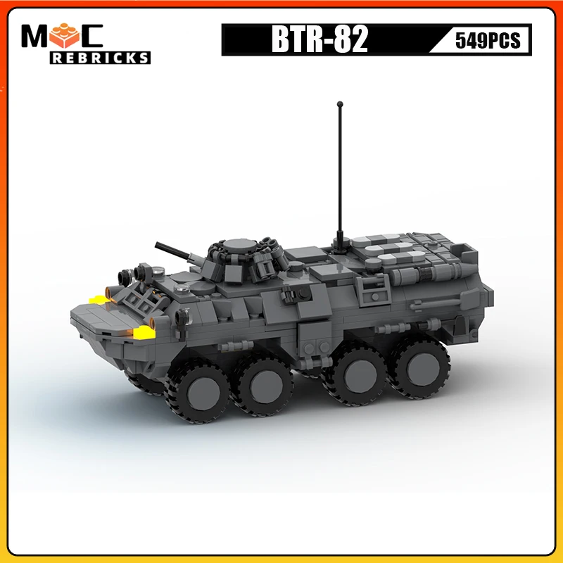 Armas militares forças armadas veículo BTR-82 conjunto moc bloco de construção ww2 pessoal transportadora modelo tijolos brinquedos crianças presente natal