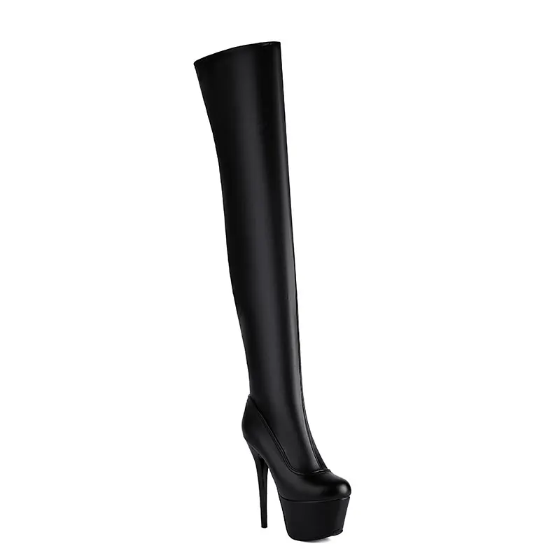 Sgesvier Plus Size Ronde Neus Super Hoge Slanke Hak Sexy Over De Knie Hoge Laarzen Platform Zijrits Nachtclub Prestatie Laarzen