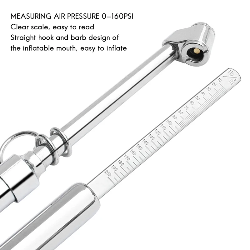 Steel Double-Head Truck Tire Meter With Hooks, 2 Display Unit Ranges 1-15Kg/Cm² And 10-200Lb/In²