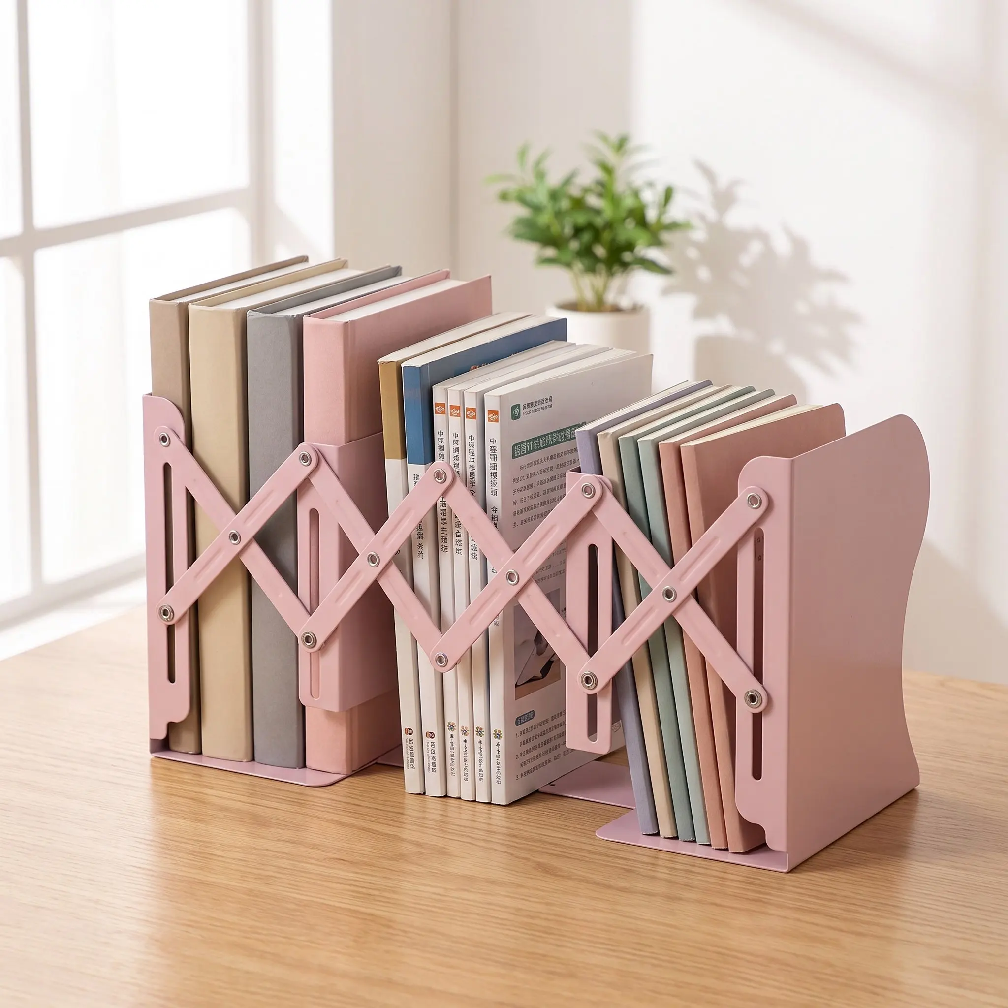 Metal Adjustable Bookend with 3 Dividers Heavy Books Holder Bookshelf Stopper Adjustable Book Ends for Shelves Book Organization