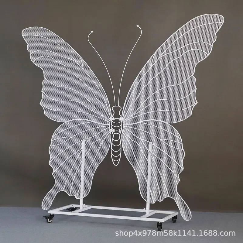 White Wrought Iron Butterfly Arch Mobile Wedding Background Decoration Pulley Skeleton Stand for Ceremony Party Props Display