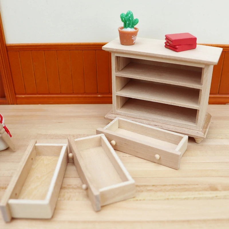 1:12 Dollhouse Miniature Storage Drawer Cabinet Locker Bedside Table Furniture Model Decor Toy Doll House Accessories