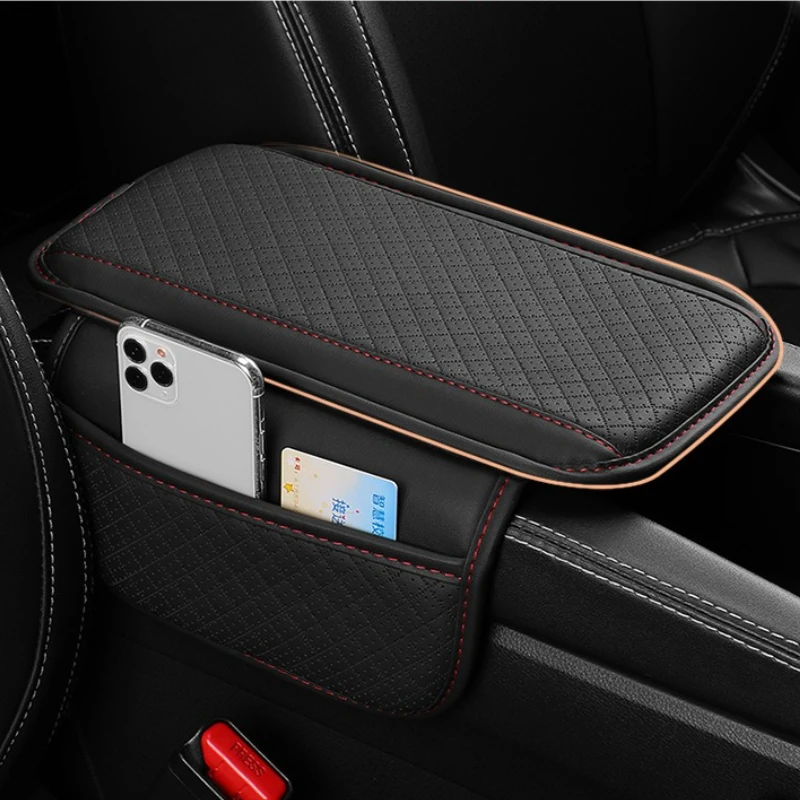 

Leather Car Armrest Box Pad Memory Foam Center Console Arm Rest Protector Cover with Storage Pocket Elbow Rest Cushion