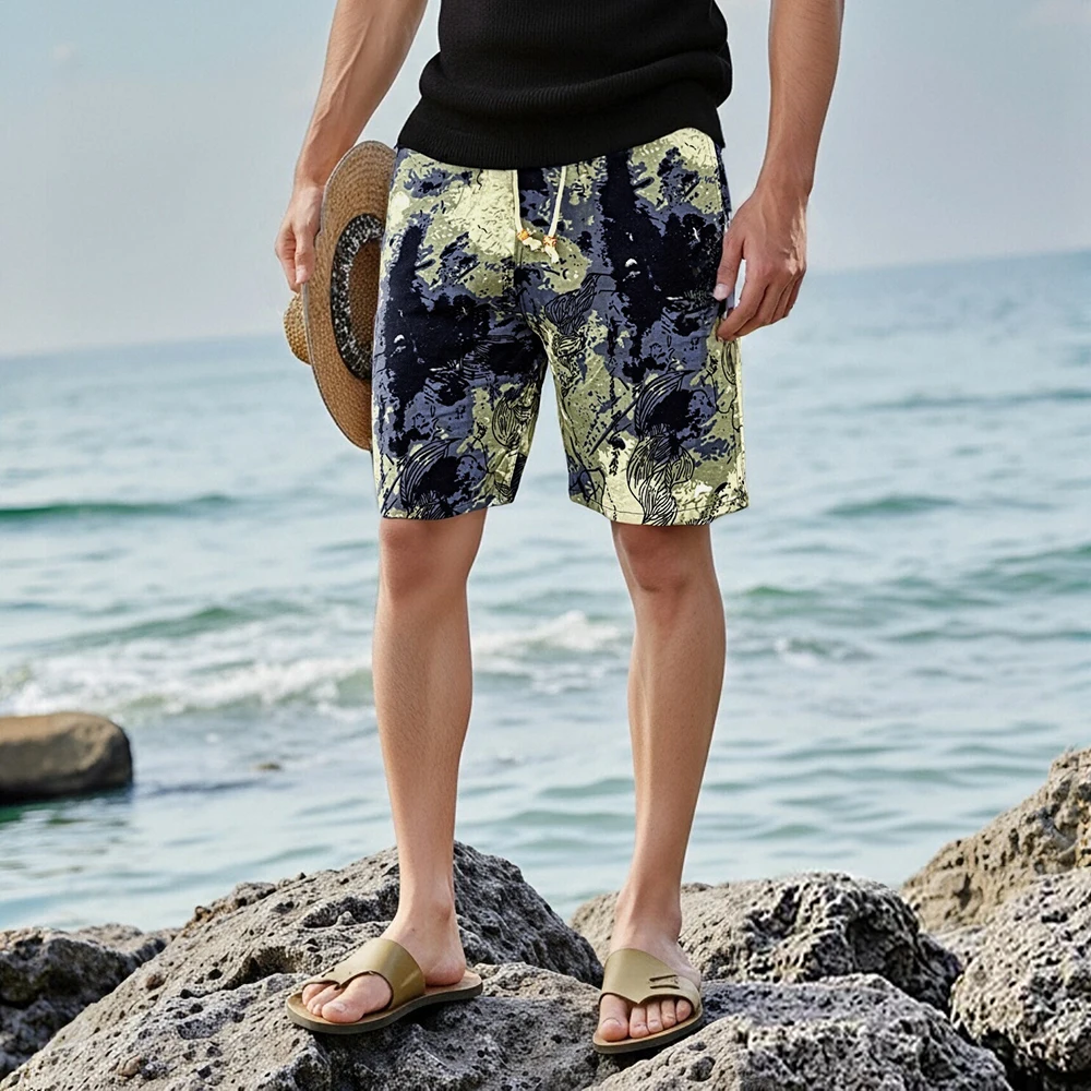 New Summer Men's Cotton And Linen Beach Shorts Breathable And Comfortable Loose-Fitting Home Daily Leisure Jogging Bermuda Pants
