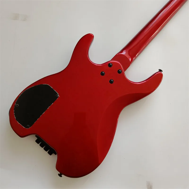 New Transparent Red 4 Strings Headless Electric Bass Guitar Mahogany Body BJF-63