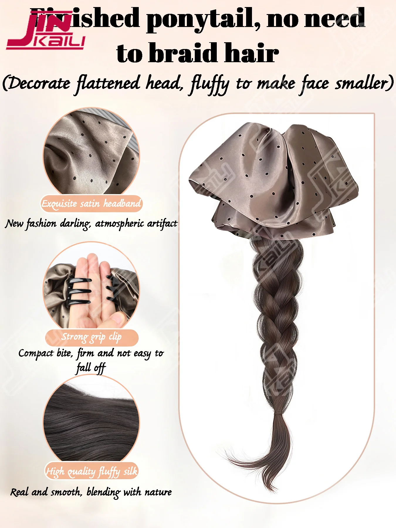 JKL Synthetic Claw Clip Ponytail Wig With Grab Clip Sweet Temperament Polka Dot Ponytail Hairpiece For Daily Party Use