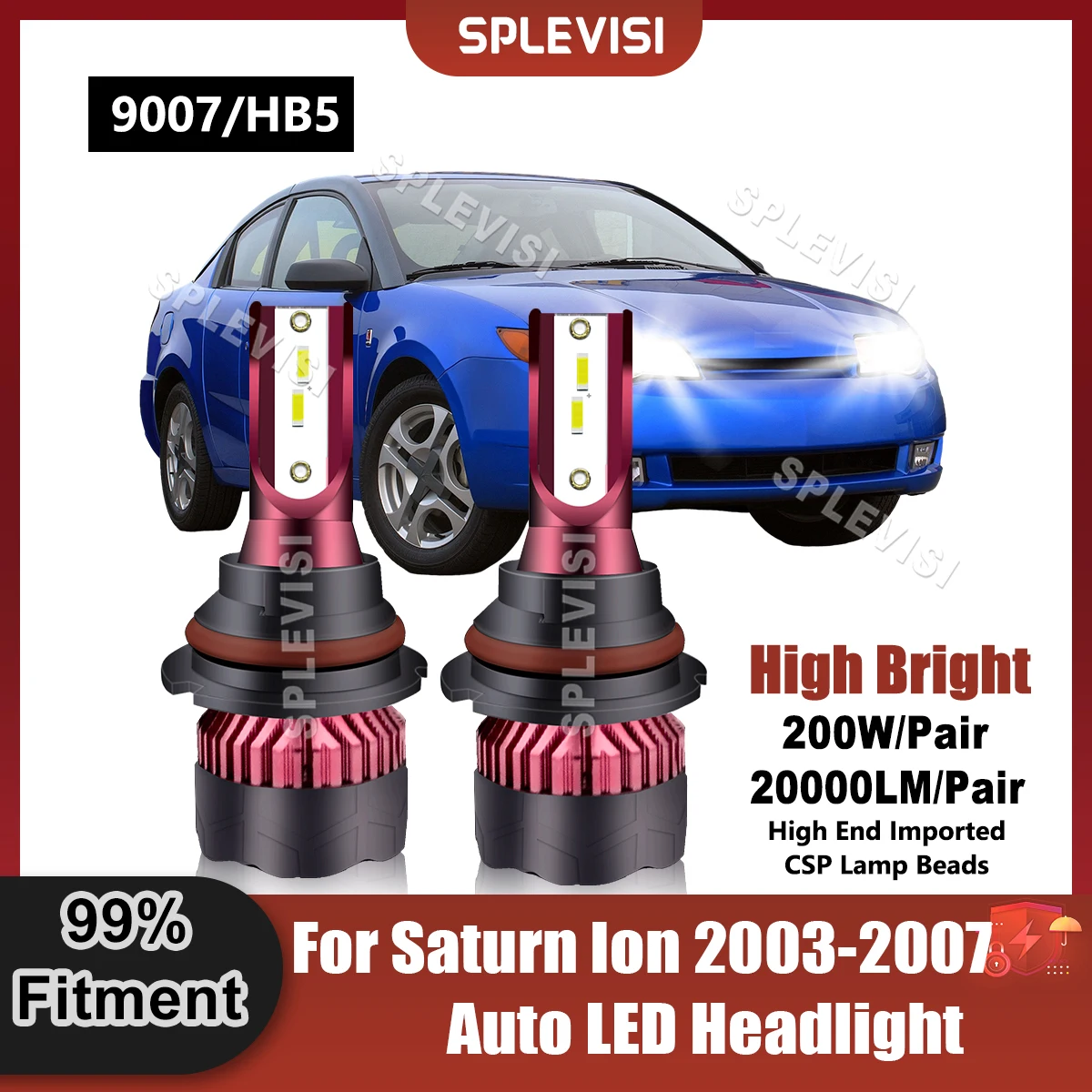 3x Brightness 9007/HB5 LED Headlight Bulbs 6000K Pure White 20000LM Fit For Saturn Ion 2003 2004 2005 2006 2007 Car Light