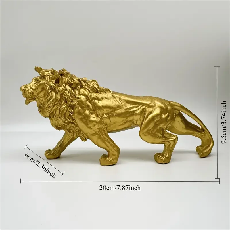 Ornement en résine du roi Lion doré, Statue d'animal de bureau, accessoires de décoration pour salon