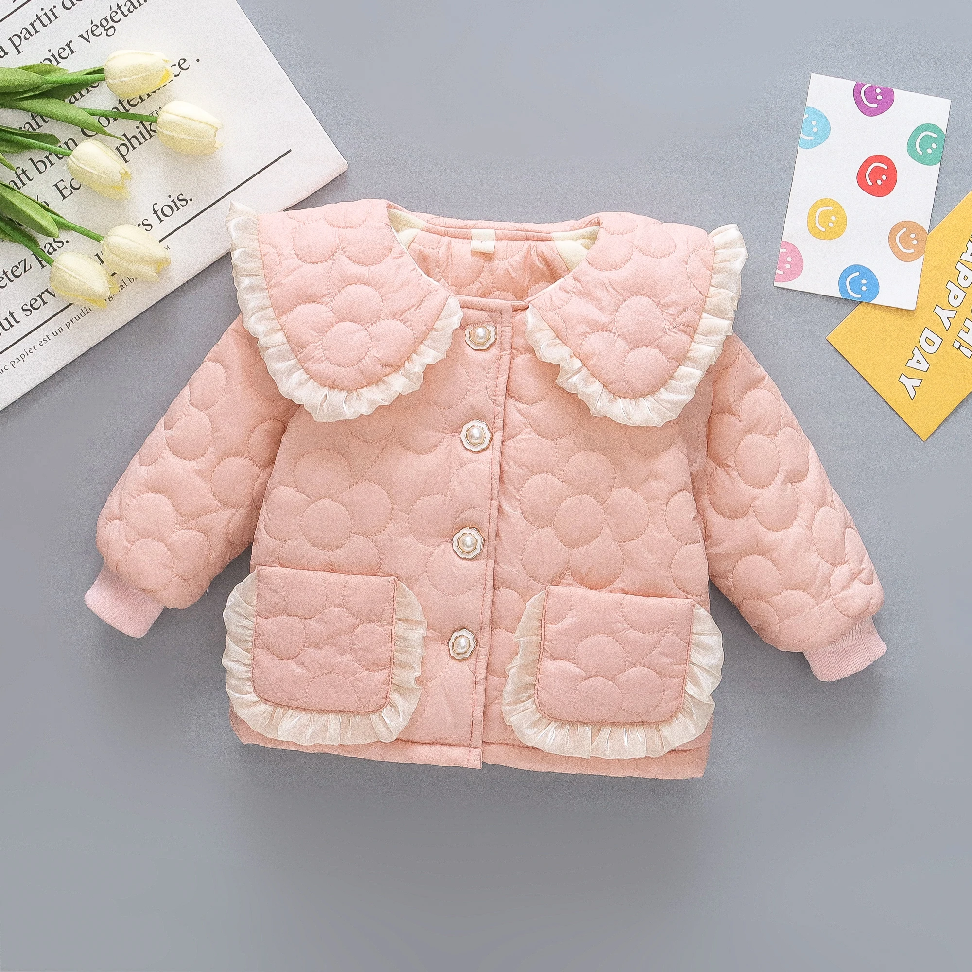 Baby Mädchen Baumwolljacke Herbst und Winter Mädchen einfarbige Revers Baumwolljacke süße dicke Baumwolljacke für Mädchen