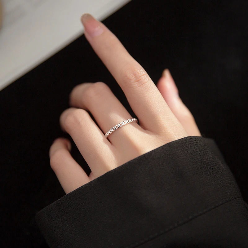 Modian Fashion Minimalist Twist Chain Ring for Women Authentic 925 Sterling Silver Simple Finger Ring Korea Style Fine Jewelry