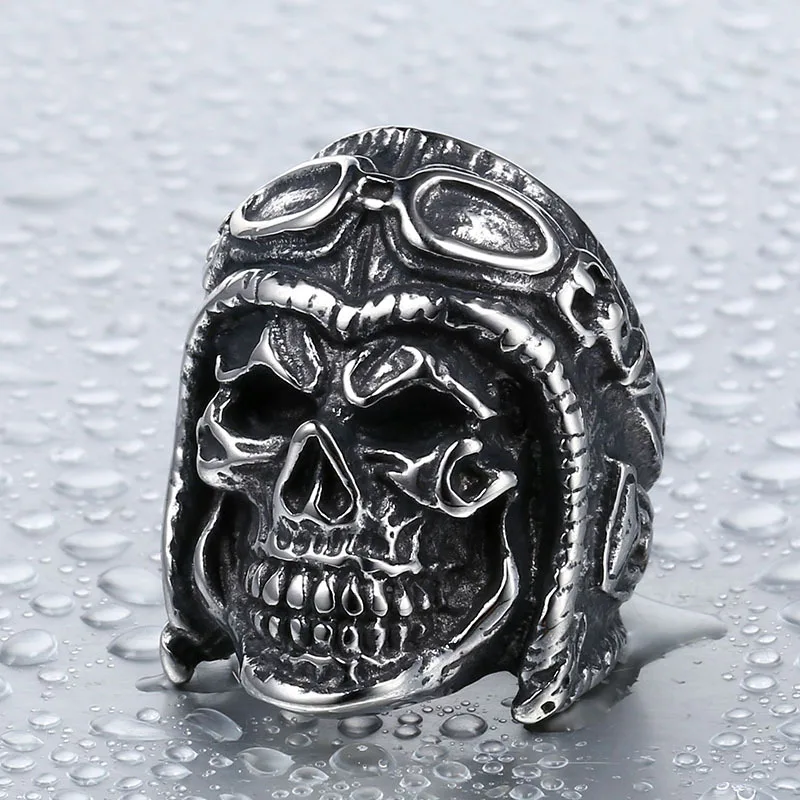 Multi-style Gothic Pilot Skull Rings for Men Heavy Metal Punk Biker Stainless Steel Ring Jewelry Halloween Party Dropshipping