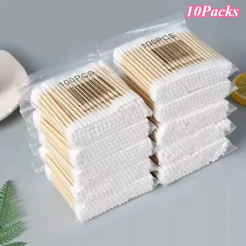 3/5/8/10Packs Disposable Double Ended Cotton Swabs Household Makeup Removal Ear Digging Hygiene Cleaning Cotton Swabs