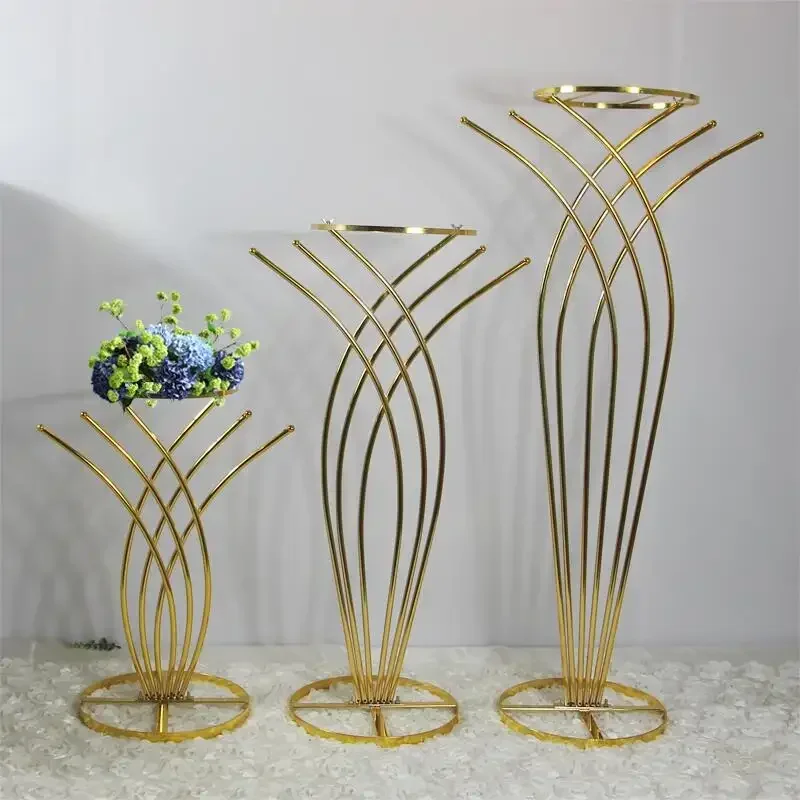 

Shinny Gold Metal Flower Stands Big Bouquet Holder Wedding Centerpieces Decor Road Lead Stage Backdrops Floral Arrangement Stand