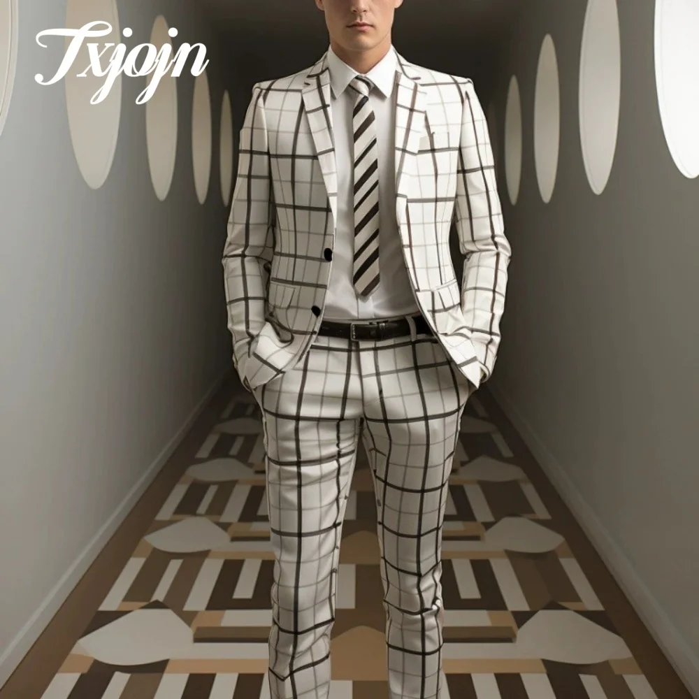 Hip Hop 3D Printed Men Suit Set 2PCS Classic Notched Lapel Suit Wear Casual single-breasted Performance Suit blazer masculino
