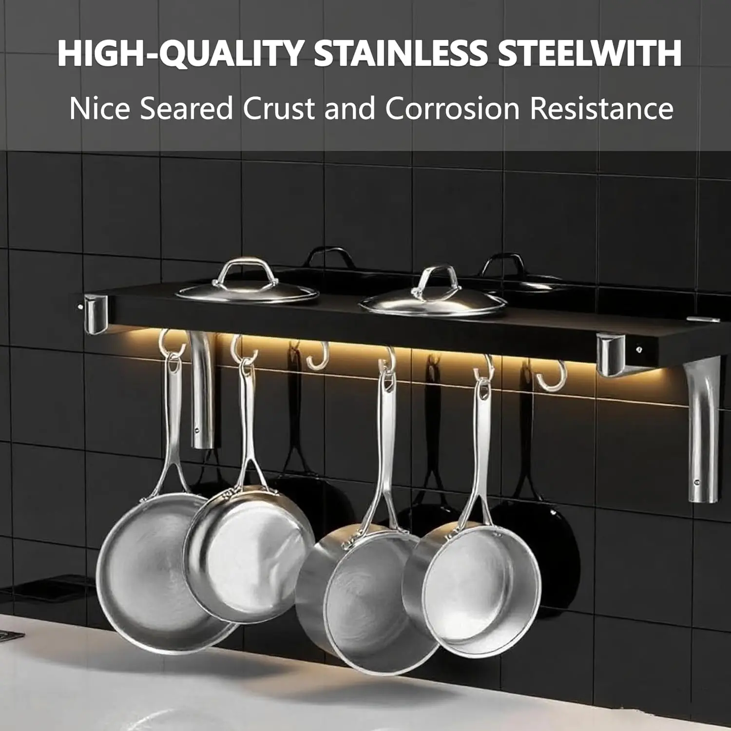 طقم أواني طهي من الفولاذ المقاوم للصدأ مكون من 5 طبقات، 8 قطع، طقم أواني ومقالي احترافي، 650 ℉   مجموعة أواني طهي آمنة للتدفئة المتساوية، Premium Cookw