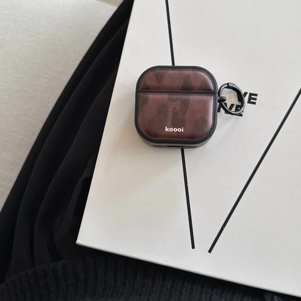 Retro Brown Amber Pattern Gradient Faux Leather With Lanyard Magnetic Earphone Case Cover for AirPods 1 or 2 3 4 5 Pro 2 Pro 3