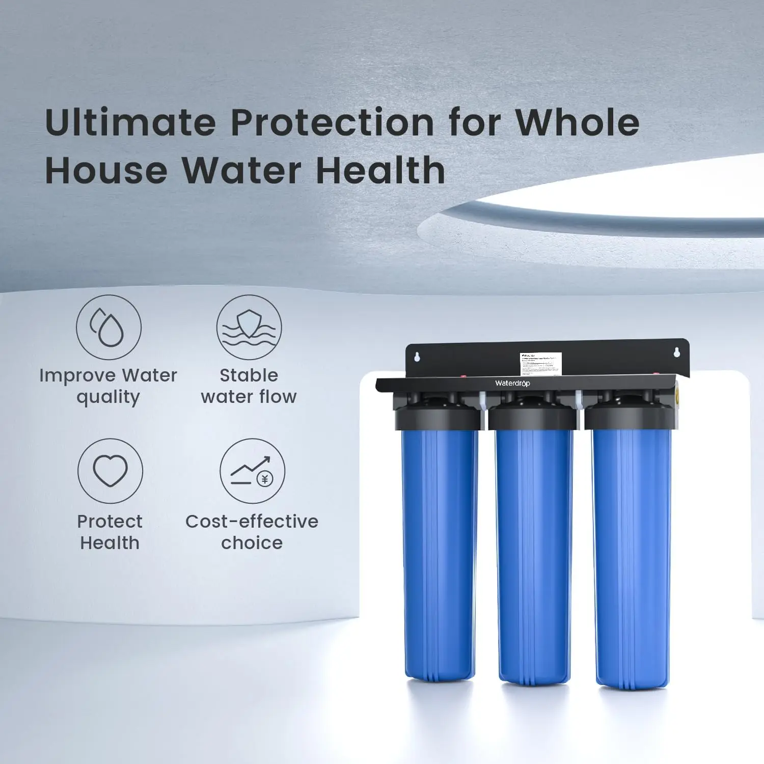 WHF3T-PG 3-Stage Whole House Water Filter System, 5 Micron | Highly Reduces Lead, Chlorine, Odor and Taste, 7-Stage