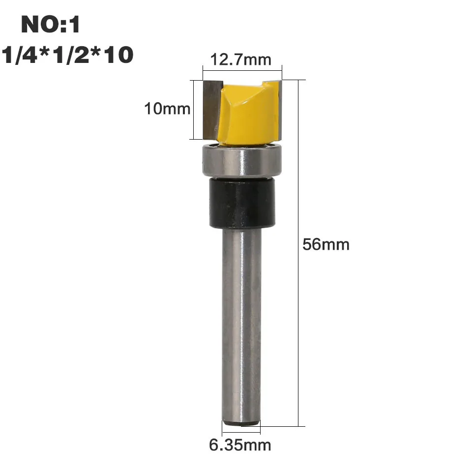 1/4\'\' Shank Straight Bit Woodworking Flush Trim Router Bit Bearing Wood Milling Cutter 12.7mm Diameter Carpentry Tools