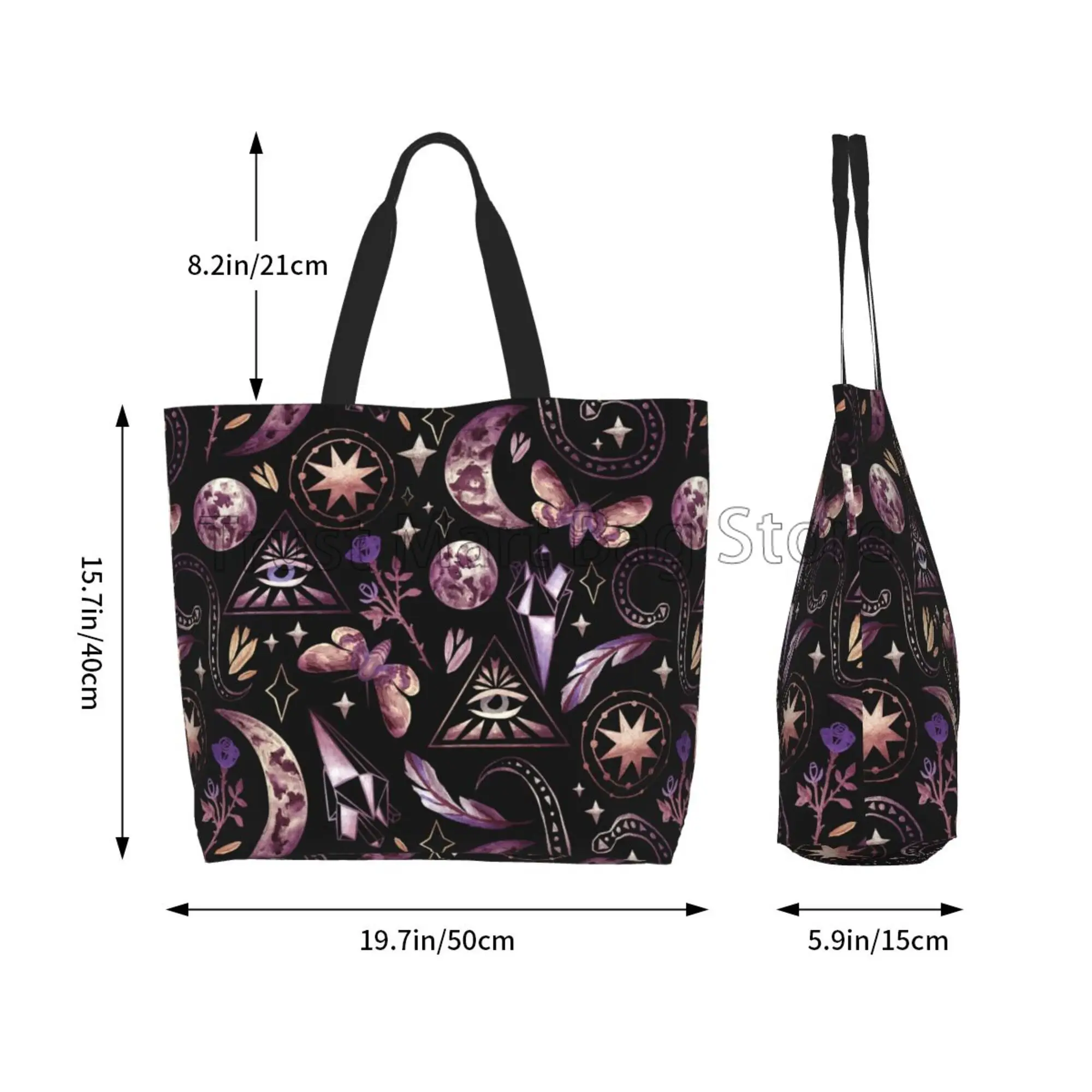 Tarot Moon Butterfly Magic Goth Large Tote Bag for Women Reusable Grocery Bag Waterproof Shopping Handbag for Travel Work Beach