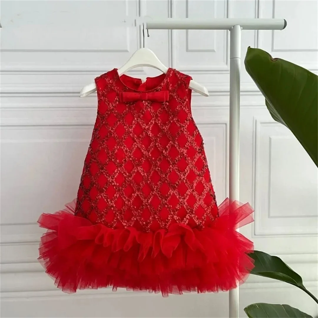 New Autumn Winter Kids Girl Sets Sequined Little Girls Performance Mesh Tutu Vest Dress+Solid Color Knitwear Sweater