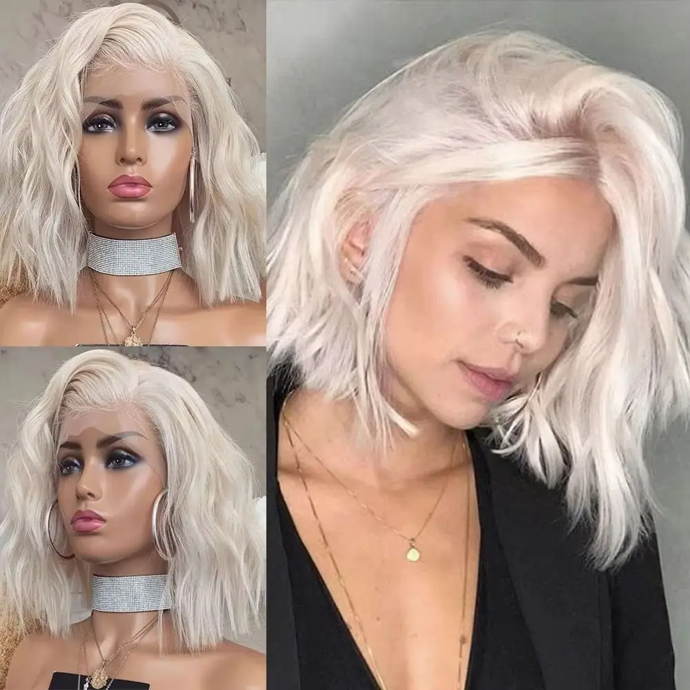 Bob Loose Wave Synthetic Hair 13x4 HD Lace Front Wigs for Women Curly Side Part 180% Density Glueless Salon Hairpiece Prepluck