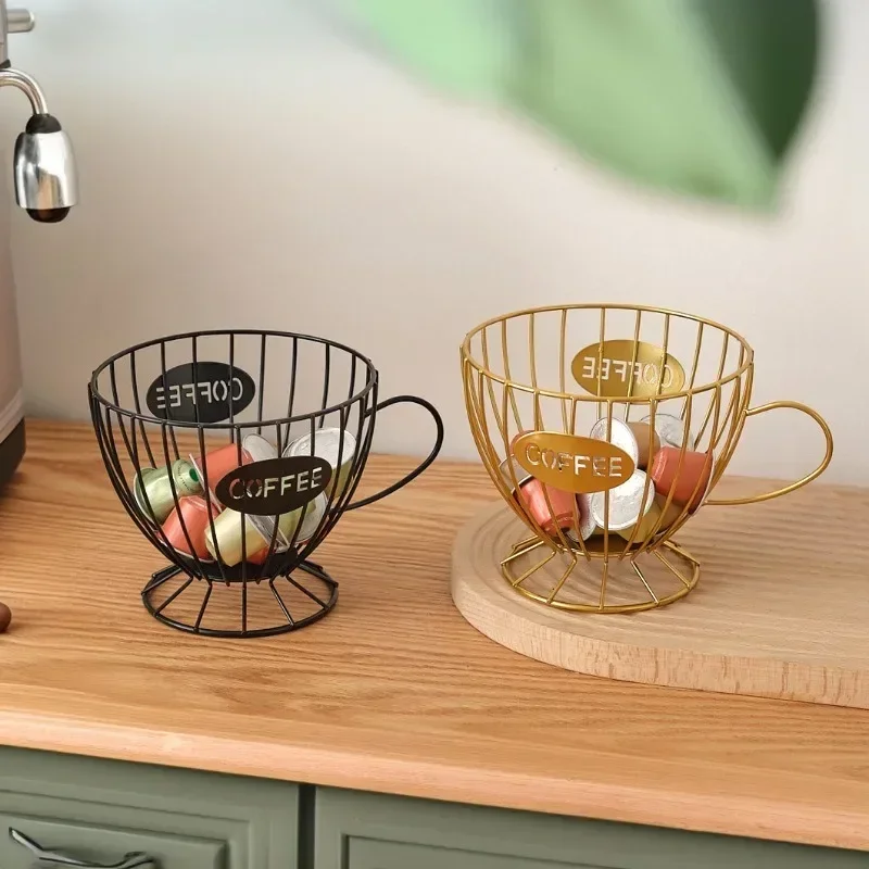 Metal Coffee Capsule Holder for Nespresso,20 Cups K Cup Pod Organizer,Bar Storage Box,Fruit Basket,Coffee Accessories