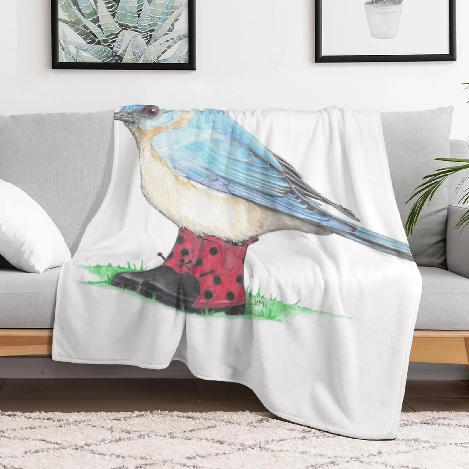 Bluebird in Ladybug Boots Throw Blanket sofa bed Quilt Winter beds Blankets